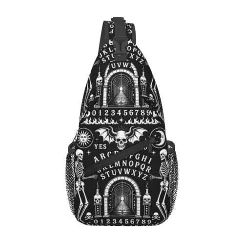 Sling Backpack Unisex Crossbody Chest Bag Shoulder Chest Bag For Women Men Hiking Travel - color: Ouija Board With Skeletons