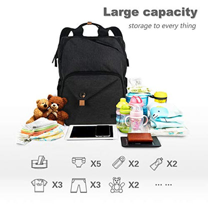 Hap Tim Diaper Bag Backpack,Large Capacity Travel Back Pack Maternity Baby Nappy Changing Bags, Double Compartments with Stroller Straps,Waterproof,Black (US7340-DG) - color: Dark Grey