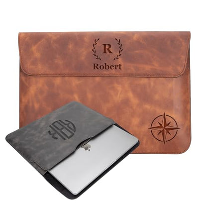 Personalized Leather Laptop Sleeve for MacBook Air - Pro 13"/14"/15"/16" (M1 M2 M3 M4), iPad Pro-Air 11" 13", iPad A16 – Custom Gift for Men & Women