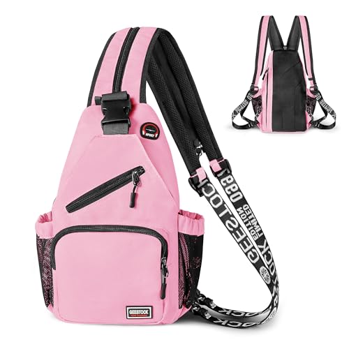 Geestock Convertible Sling Bag for Women Men, Lightweight Crossbody Backpack Daypack Chest Bag Fit 10.9" Tablet for Travel, Sport, Hiking & Commute, Pink, 8.27in×3.94in×13.39in - color: Pink, size: Large
