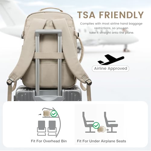 LOVEVOOK 50L Travel Backpack for Women & Men, Airline Approved Carry On Luggage with 3 Packing Cubes, TSA Overnight Bags, Waterproof Personal Item Bag, Weekender Essentials Backpacks fits 17" Laptop - color: Light Grey-beige-pink, size: X-Large