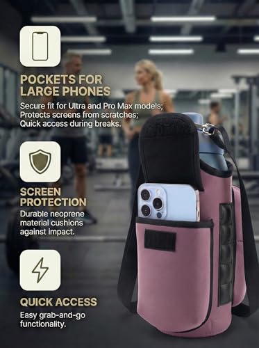 Magnetic Gym Tote,18-40oz Water Bottle Bag Holder,Neoprene Case Pouch with Phone Pocket,Men Women Workout Accessories - color: Dusty Mauve