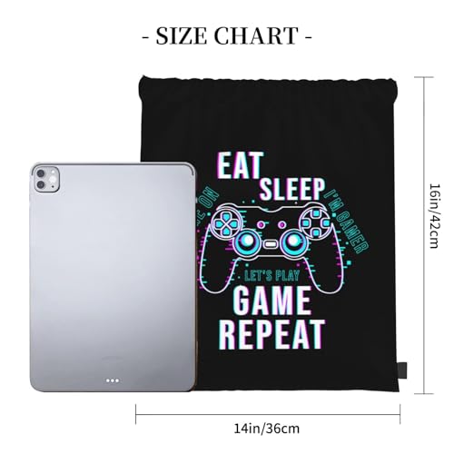 Eat Sleep Game Repeat Unisex Drawstring Backpack Bag Sport Gym Travel Swim Sackpack - color: Eat Sleep Game Repeat