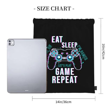 Eat Sleep Game Repeat Unisex Drawstring Backpack Bag Sport Gym Travel Swim Sackpack - color: Eat Sleep Game Repeat
