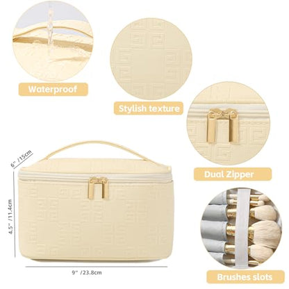 Meiyuuo Makeup Bag Large Cosmetic Bags for Women Girls Cute Travel Zipper Pouch Toiletry Organizer for Beauty Essentials Waterproof (Light Green) - color: Embossing Green