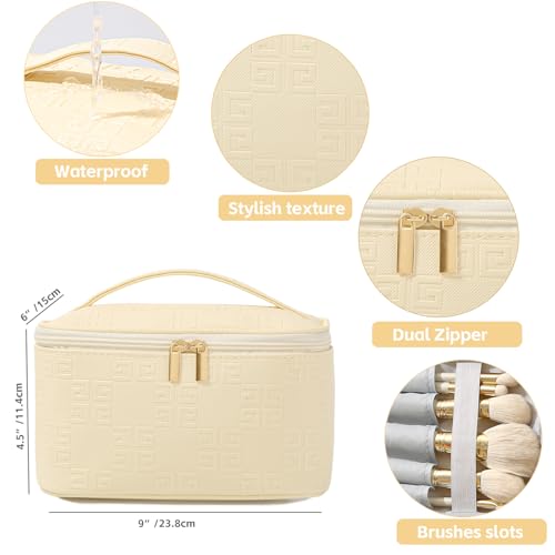 Meiyuuo Makeup Bag Large Cosmetic Bags for Women Girls Cute Travel Zipper Pouch Toiletry Organizer for Beauty Essentials Waterproof (Light Purple) - color: Embossing Purple