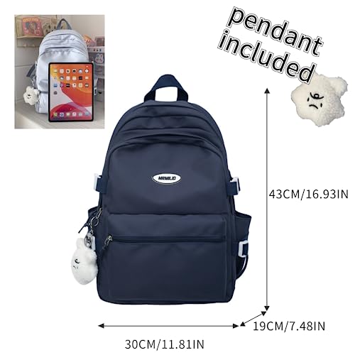 VTTDB Kawaii Backpack with Cute Accessories Casual Aesthetic Daypack Simple Laptop Bag Waterproof Travel Rucksack for Women (dark blue) - color: Dark Blue