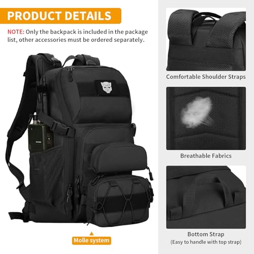 HUNTVP Tactical Backpack Military MOLLE Backpack Hunting Rucksack Gear Assault Pack 25L WR（Black） - color: Black-25l, size: 25L