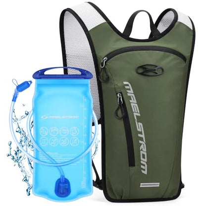 Maelstrom Hydration Backpack, Hiking Backpack with 2L Water Bladder, Running Hydration Vest for Cycling Hiking Rave for Men Women - color: Army Green