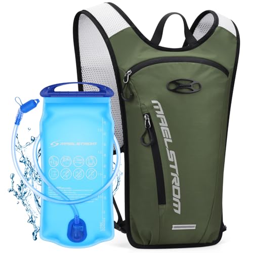 Maelstrom Hydration Backpack, Hiking Backpack with 2L Water Bladder, Running Hydration Vest for Cycling Hiking Rave for Men Women - color: Army Green