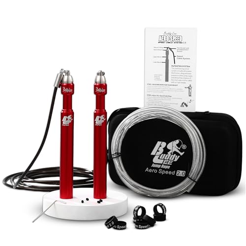Buddy Lee Aero Speed Jump Rope 2.0 Upgraded Version with Sonic Rocket Speed Swivel Bearing | Tangle-Free & Adjustable Jump Rope for Men & Women - For Fitness, Double-Unders, and Cross-Training - color: Red