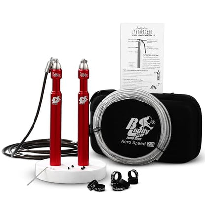 Buddy Lee Aero Speed Jump Rope 2.0 Upgraded Version with Sonic Rocket Speed Swivel Bearing | Tangle-Free & Adjustable Jump Rope for Men & Women - For Fitness, Double-Unders, and Cross-Training - color: Red