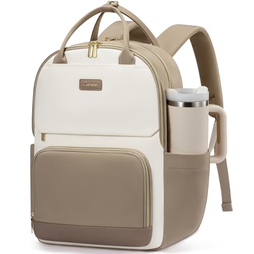LOVEVOOK Laptop Backpack for Women with Giant Tumbler Holder Pocket, 15.6 inch Travel Work Backpack Purse for Teacher Nurse, Waterproof College Book Bag Casual Daypack, Beige-Khaki - color: Khaki Beige, size: 15.6 inch