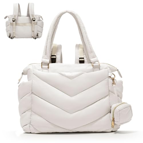 Diaper Bag Tote, Diaper Bag Backpack,Puffer Tote Bag with Pacifier Case, Lightweight Mommy for Hospital, Puffy with 10 Pockets, Convertible Baby for Travel,Beige - color: Beige
