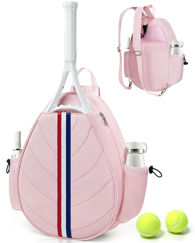Tennis Bag, Water Resistant Tennis Backpack for Women Men, Quilted Crossbody Sling Design for Tennis, Pickleball, Badminton Rackets - color: Pink