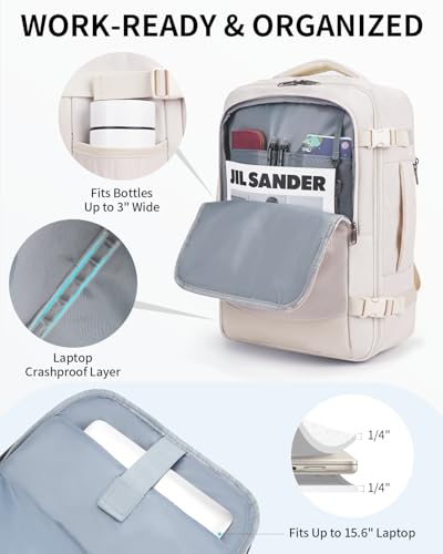 ECOHUB 17" Small Unisex Travel Backpack United Airlines Approved 17x10x9 Friendly Suitcase Anti-Theft Lockable Zippers Style Personal Item Bag Travel Essentials with 12 Pockets Water Resistant, White - color: White, size: 17 inch underseat