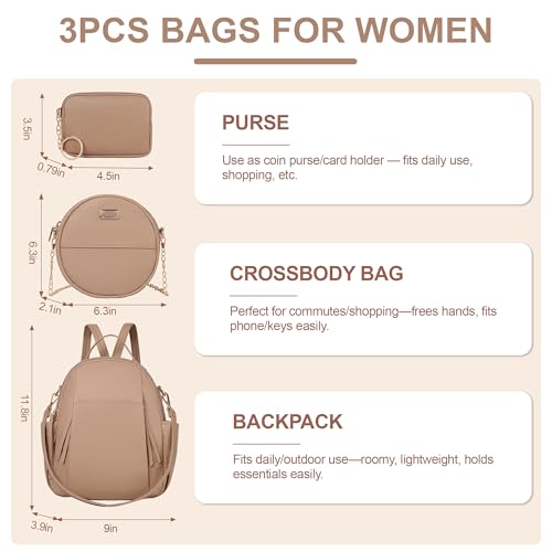 Small Backpack for Women Designer Leather Mini Backpack Purse Ladies Fashion Roomy Shoulder Handbag (Khaki-3) - color: Khaki-3