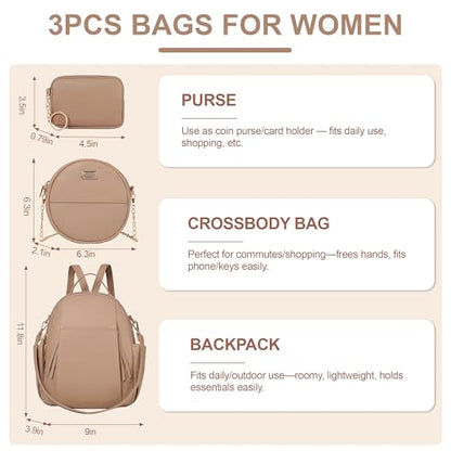 Small Backpack for Women Designer Leather Mini Backpack Purse Ladies Fashion Roomy Shoulder Handbag (Khaki-3) - color: Khaki-3