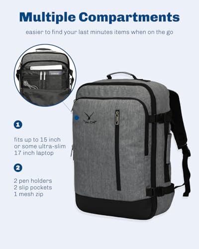 Hynes Eagle Carry on Backpack 38L Large Travel Backpack for Women Flight Approved Weekender Bag Laptop Backpack Men 15 inches Black Grey 2023 - color: Black Grey 2023