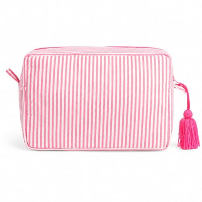 Huar Travel Makeup Bag - Large Capacity Cosmetic Bags for Women - color: Pink Stripe