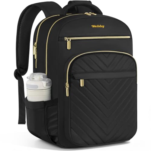 Laptop Backpack for Women with Cup Pocket, 15.6in Travel Work Purse Bookbag for Teacher Nurse, Large-Capacity 28L College Back Pack, Water Resistant Computer Business Bag,Black - color: Black, size: 15.6in