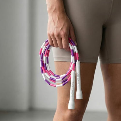 Pro-Grade Beaded Jump Rope for Beginners - color: White/Purple/Pink