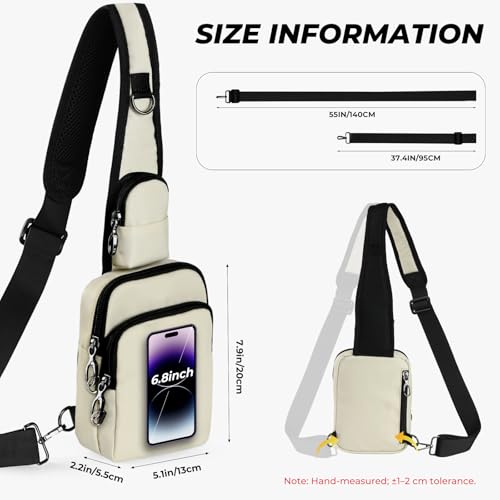 Anti-Theft Crossbody Sling Bag, RFID Blocking, Zipper Lock, Small - color: Beige
