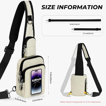 Anti-Theft Crossbody Sling Bag, RFID Blocking, Zipper Lock, Small - color: Beige