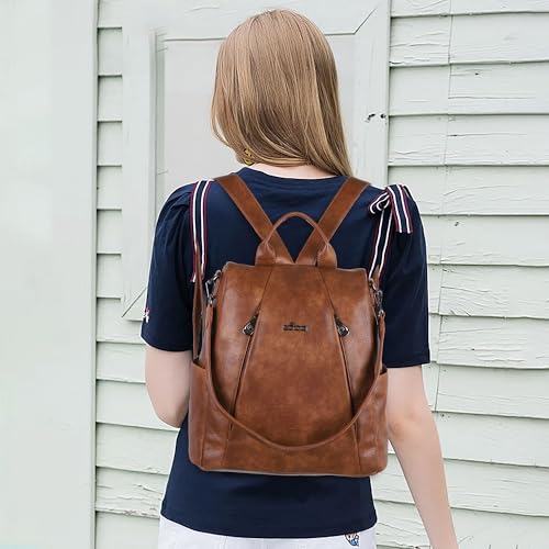 ZOCAI Backpack Purse for Women Medium Anti-Theft Backpacks Purses Design Leather Shoulder Bags with Removable Strap - color: 1-retro Brown
