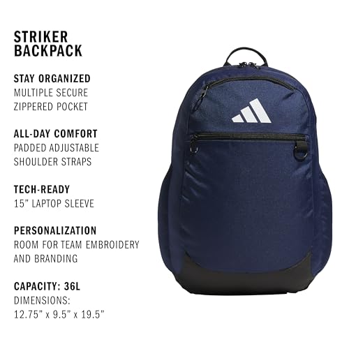 adidas Striker 3 Team Sports Backpack – Daypack for Sports Gym Travel, 36L, Navy Blue, OSFA - color: Navy Blue
