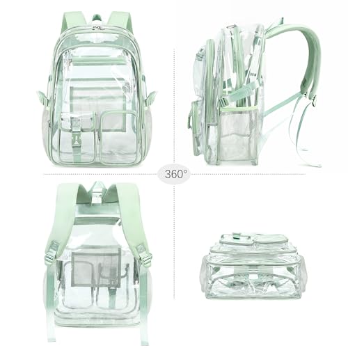 abshoo Large Clear Backpack For Girls Women Heavy Duty Transparent Backpacks Clear School Bookbag (Light Green) - color: Light Green