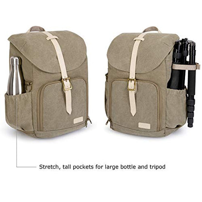 BAGSMART Camera Backpack, DSLR SLR Waterproof Camera Bag with 15 Inch Laptop Compartment & Tripod Holder & Rain Cover, Green - color: D-green[single Buckle]
