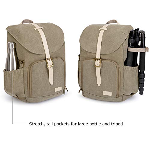 BAGSMART Camera Backpack, DSLR SLR Waterproof Camera Bag with 15 Inch Laptop Compartment & Tripod Holder & Rain Cover, Green - color: D-green[single Buckle]