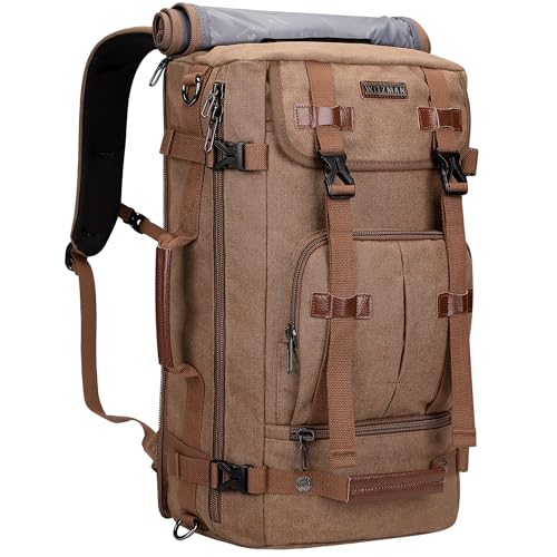 WITZMAN Canvas Backpack Vintage Travel Backpack Large Laptop Bags Convertible Shoulder Rucksack(A519-1 Brown) - color: Brown