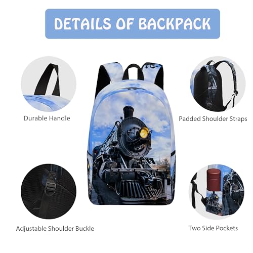 Train 3PCS Backpack for Boys Girls, Kids Back to School Backpack Set with Lunch Box Pencil Case, 17 Inch Lightweight Bookpack 3 in 1 Set for Teens Elementary Middle High School Students - color: Train