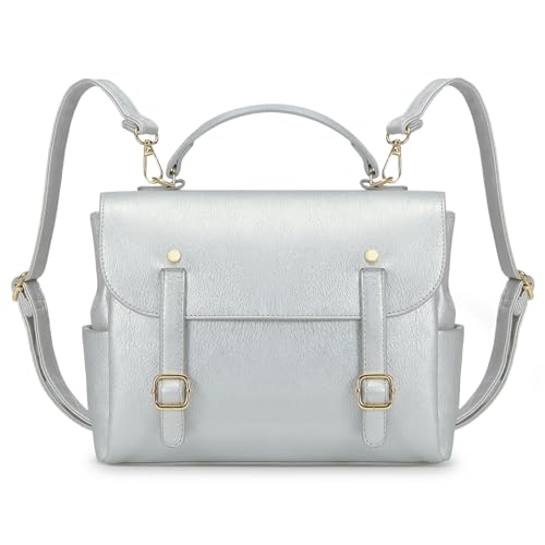Mini Backpack Purse for Women, Small Fashion Backpack Vintage PU Leather Shoulder Bag Casual Travel Collage, silver - color: Silver