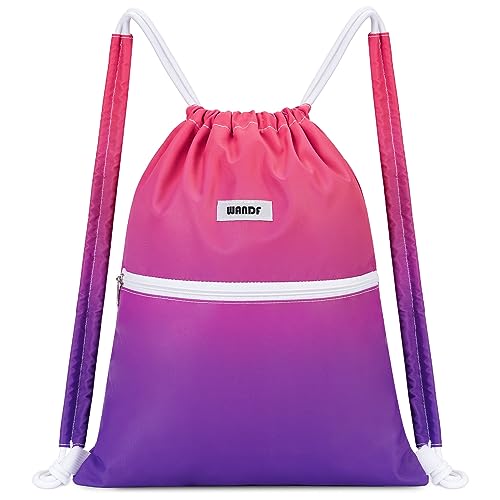 WANDF Drawstring Backpack Sports Gym Bag with Shoulder Pads Water Resistant String Bag Cinch Bag for Women Men (Rose Red) - color: S, Rose Red, size: Small