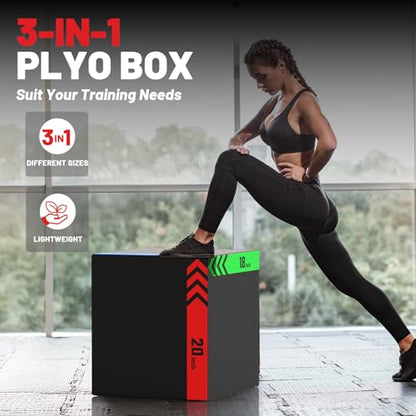 papababe 3-in-1 Plyometric Box Multi-use Jumping Exercise Equipment Trainer with Anti Slip Surface and High Density Foam for Workout Training - style: 16 x 18 x 20 inch (30lbs)