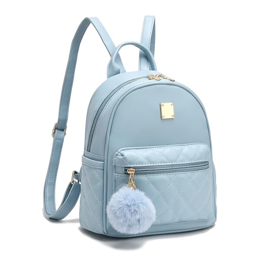 Girls Fashion Mini Backpack Purse Small Cute Plaid Leather Women Backpacks Little Bag, Mint Blue - color: Mint Blue