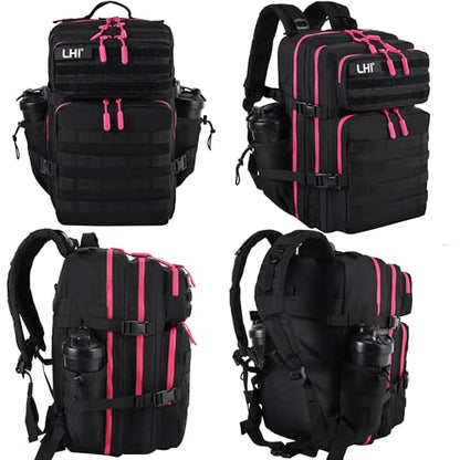 LHI Military Tactical Backpack for Men and Women 45L Army 3 Days Assault Pack Bag Large Rucksack with Molle System - Black with red zipper - color: 1.0 Black With Red Zipper
