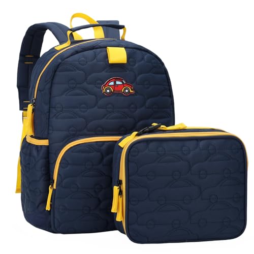 Chase Chic Toddler Backpack for Boys, Puffer Cute Lightweight Preschool Backpack with Lunch Box Set for Daycare Travel Kids Age 3-6,Blue Car - color: Blue Car
