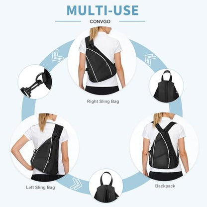 Pickleball Bag for Women Men, Adjustable Pickleball Backpack, 2 in 1 Sports Sling Bag for Pickleball Tennis - color: Black