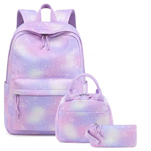 BTOOP School Backpacks for Teen Girls Bookbags Lightweight Kids Backpack School Bags Set with Lunch Box Pencil Case - color: Purple Bow