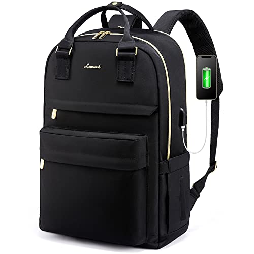 LOVEVOOK Laptop Backpack for Women, 17.3 Inch Laptop Bag with USB Port Fashion Waterproof Backpacks Teacher Nurse Stylish Travel Bags Vintage Daypacks Bookbag for College School Work - color: Black, size: 17.3 Inch