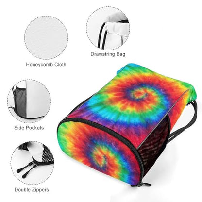Tie Dye Drawstring Backpack Gym Bag With Shoe Compartment String Bag Sport Beach Swimming Sackpack For Women Men - color: Tie Dye