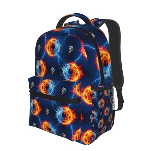 Casual Backpack Ice Water Fire Flame Lightning Soccer Football, Lightweight Hiking Daypack with Water Bottle Holder for Travel - color: Pattern (741)