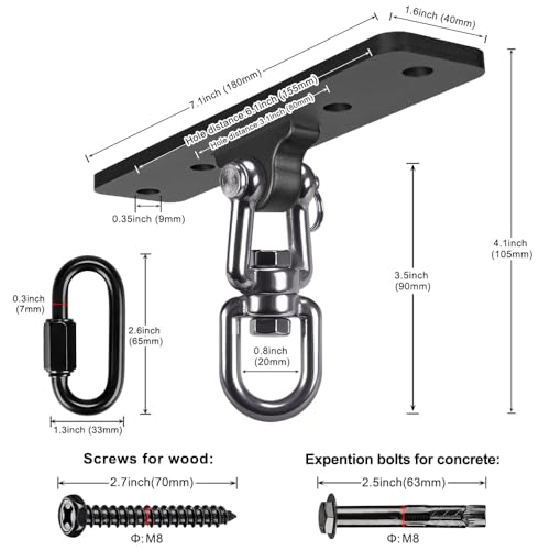 Dolibest Heavy Bag Hanger, Wall Ceiling Mount Hook 360° Rotation Wood Beam Holder Body Weight Strength Training Systems, Wood Beam Holder with Spring and 1 Carabiner, 5Wood Screws for Wooden Sets - color: Heavy Bag Hanger With Carabiner