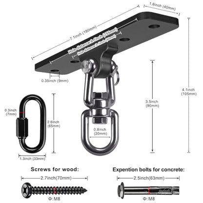 Dolibest Heavy Bag Hanger, Wall Ceiling Mount Hook 360° Rotation Wood Beam Holder Body Weight Strength Training Systems, Wood Beam Holder with Spring and 1 Carabiner, 5Wood Screws for Wooden Sets - color: Heavy Bag Hanger With Carabiner