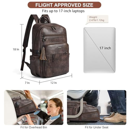 Shrrie Vegan Leather Laptop Backpack for Women,17 Inch Computer Backpack Purse for Work Business College Travel Teacher Nurse with Anti-theft Pocket & Giant Tumbler Holder Pocket,Chocolate - color: Chocolate