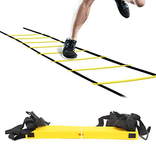 12 Rungs Soft Agile Step Ladder, Football Training Ladder, Adjustable Spacing Speed Ladder with Triangular Hook for Grass, Reinforced Belt for Coordination and Warm - Up